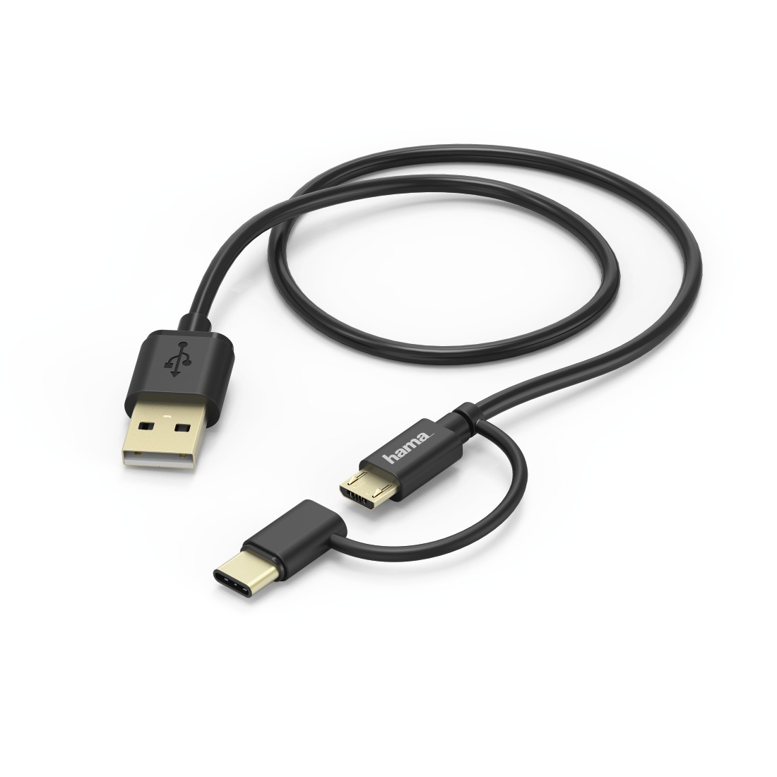 Hama 2-in-1 Micro USB + USB-C 1m Zwart