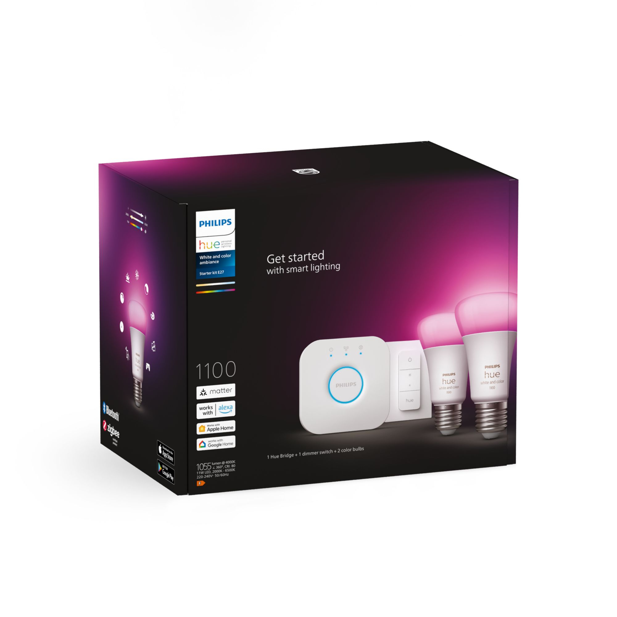 Starterkit PHILIPS HUE White Color Amb. E27 x2 +Brdige +Dim