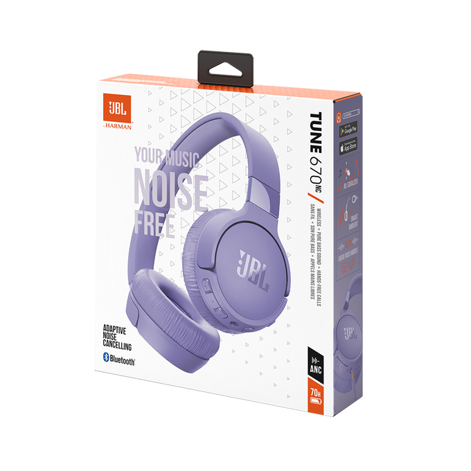 JBL Tune 670 NC Headset Bedraad en draadloos Hoofdband Oproepen/muziek USB Type-C Bluetooth Paars