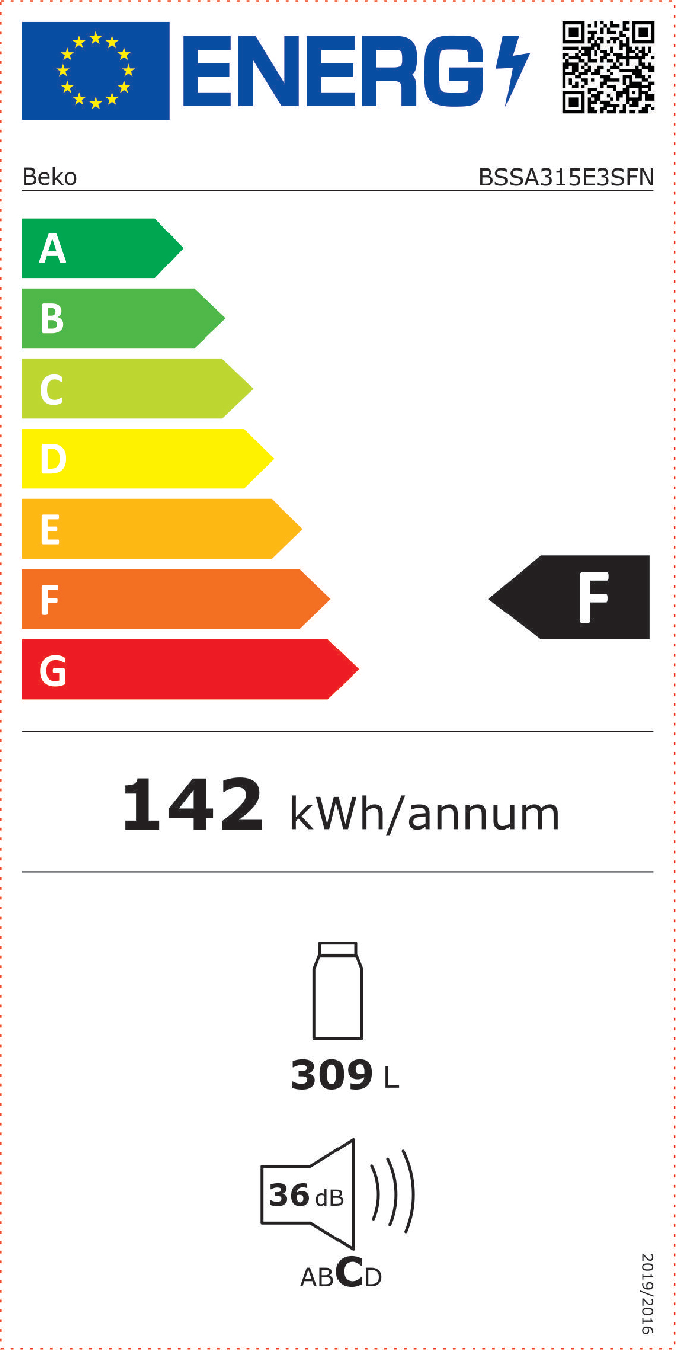 Koelkast BI BEKO BSSA315E3SFN / 177cm / sleepdeur / F