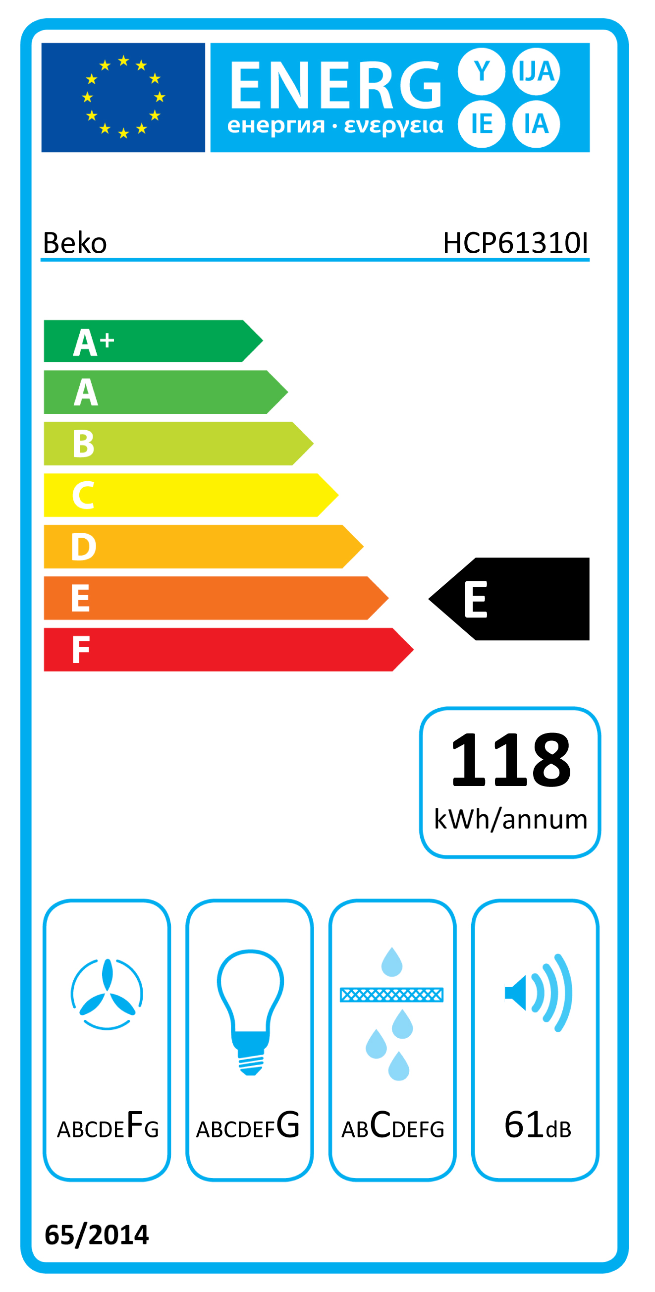 Beko HCP61310I Muurmontage Roestvrijstaal 386 m³/uur E