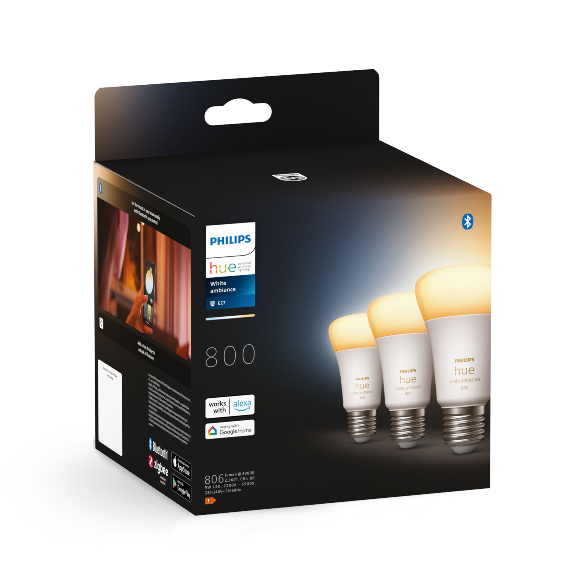 Lamp PHILIPS HUE White Ambiance E27 800L 3-Pack