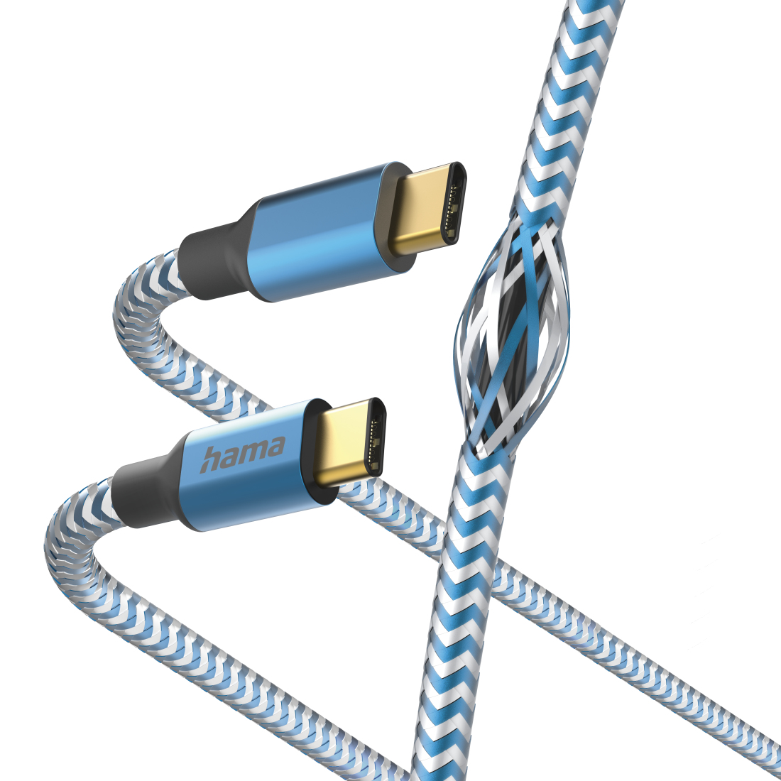 Hama Câble de charge Reflective, USB-C - USB-C, 1,5 m, nylon, bleu