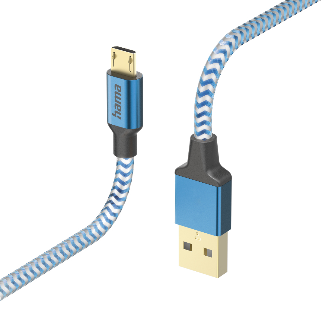 Hama Câble de charge Reflective, USB-A - micro-USB, 1,5 m, nylon, bleu