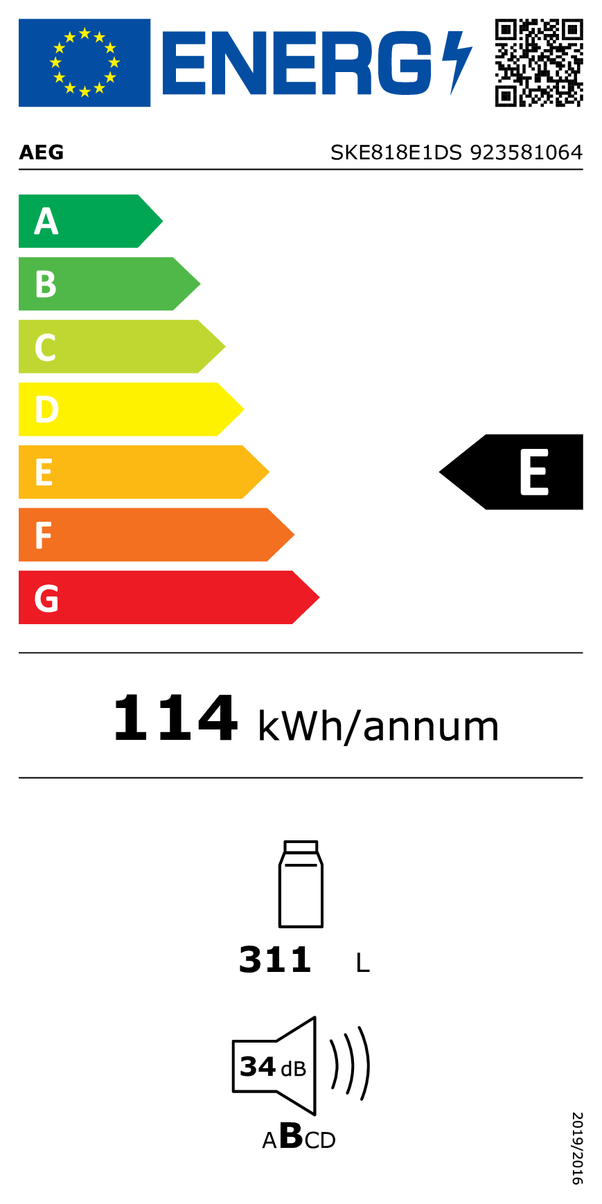 AEG SKE818E1DS koelkast Ingebouwd 310 l E Wit