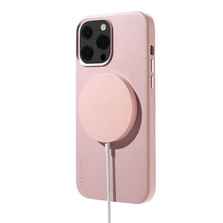 Decoded iPhone 13 Pro Max, leather case magsafe, powder pink